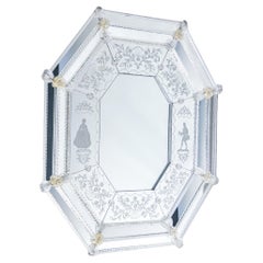 Venezianischer Spiegel des 19. Jahrhunderts, Muranoglas-Handwerkskunst, mundgeblasene Glaselemente