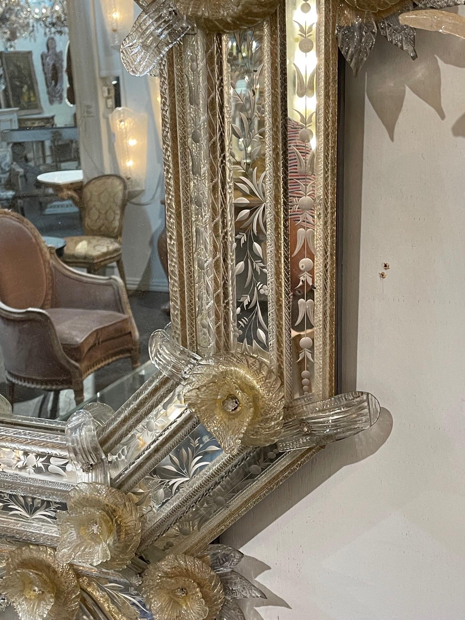 19th Century Venetian Mirror with Etched Glass and Flowers 3