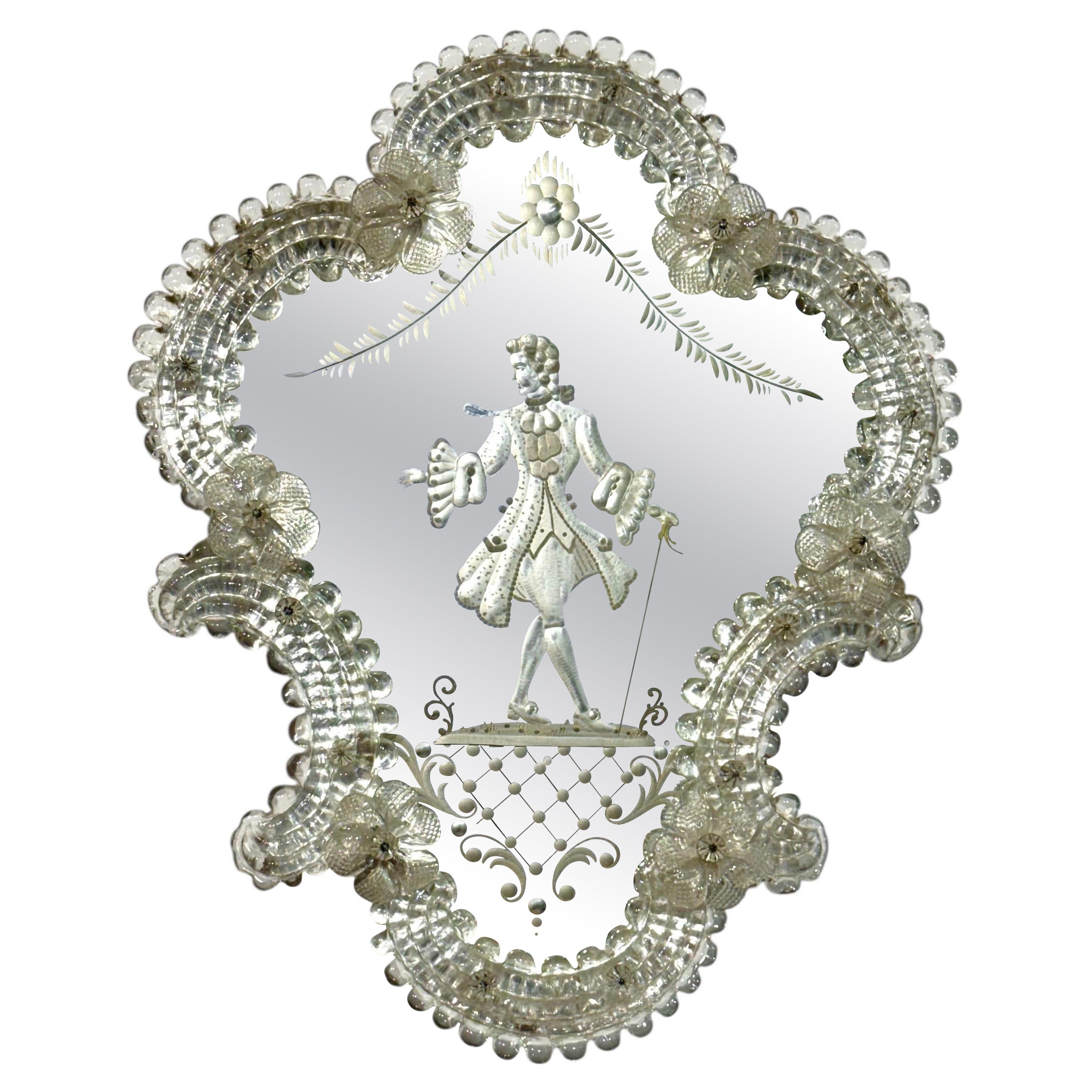 19th Century Venetian Mirror with Refined Etched Decoration