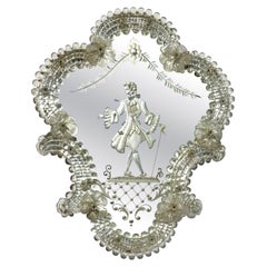 Specchio veneziano del XIX secolo con raffinata decorazione incisa