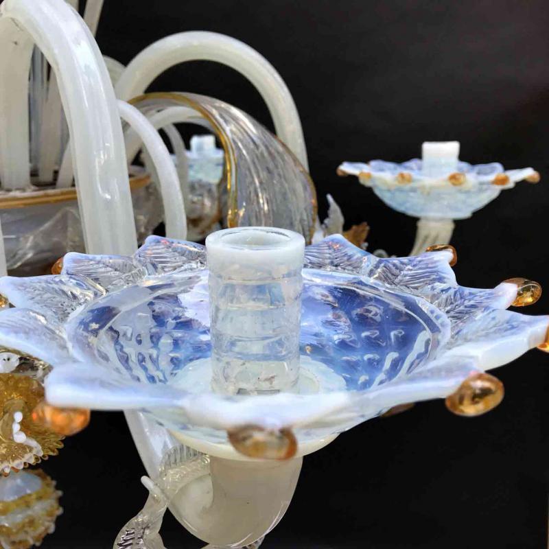Italian 19th Century Venetian Murano Chandelier Opalescent Iridescent Glass 