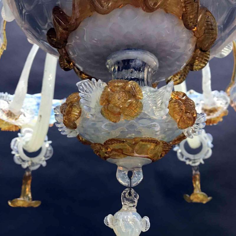 Opaline Glass 19th Century Venetian Murano Chandelier Opalescent Iridescent Glass 