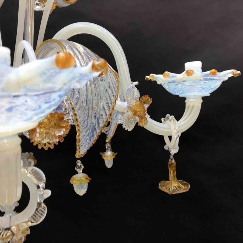 19th Century Venetian Murano Chandelier Opalescent Iridescent Glass  1