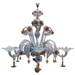 19th Century Venetian Murano Chandelier Opalescent Iridescent Glass