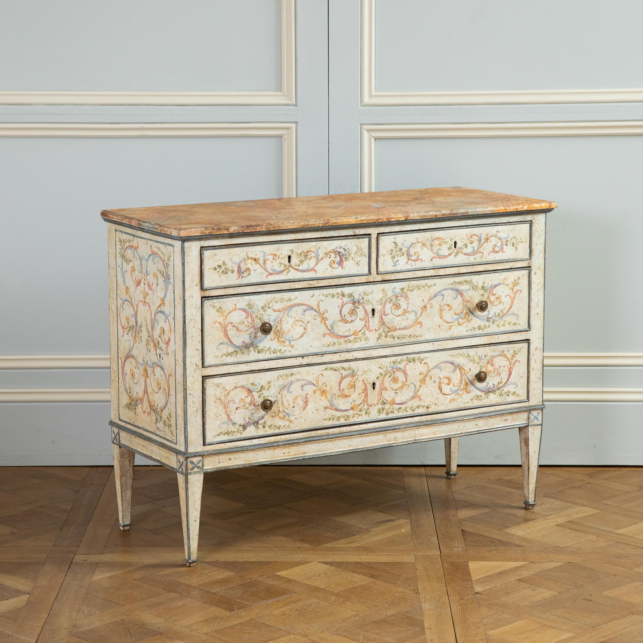 Italian 19th Century Venetian Neoclassical style Hand Painted Commode For Sale