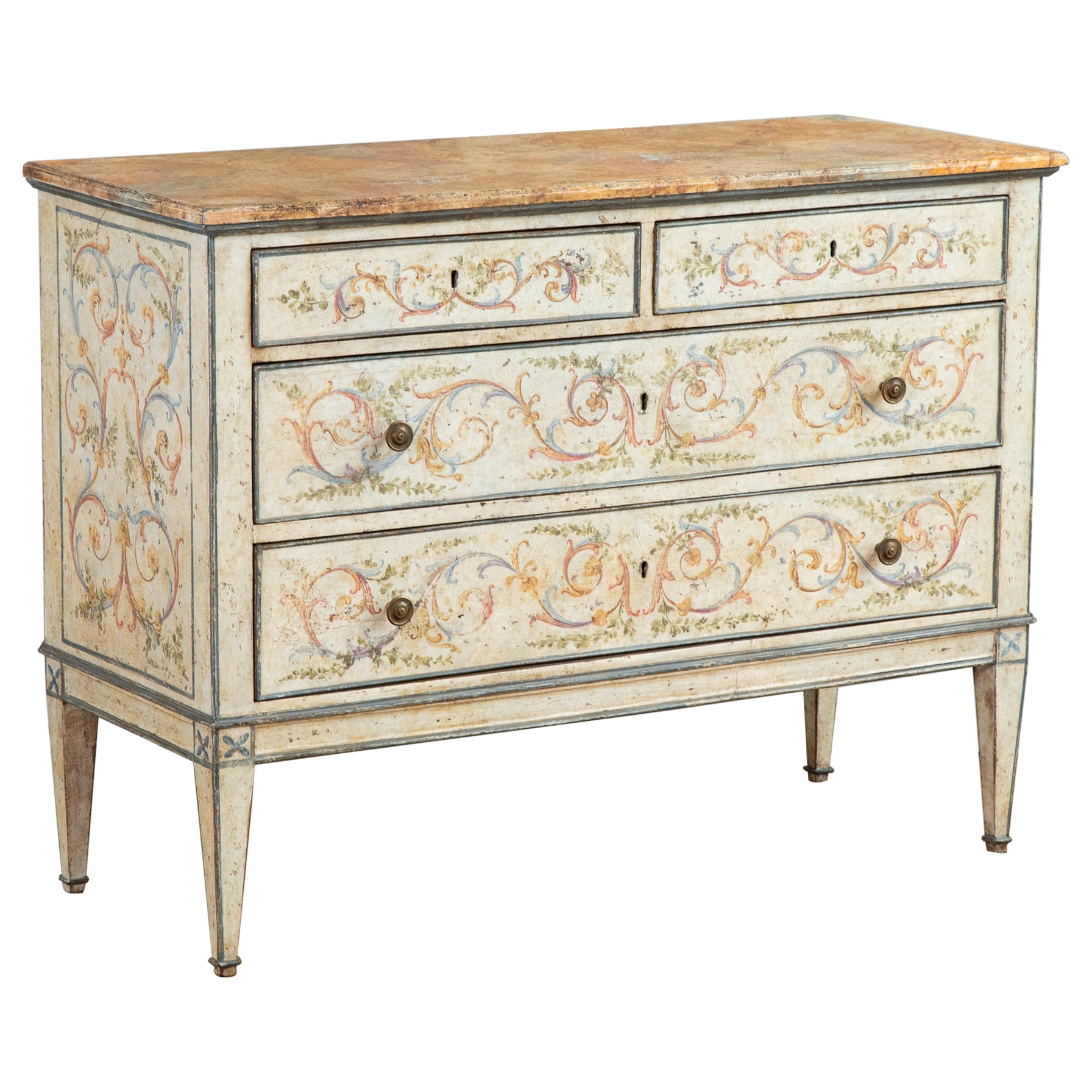Commode de style néoclassique vénitien du 19ème siècle peinte à la main