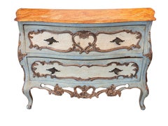 19th Century Venetian Painted Commode With Carved Detail
