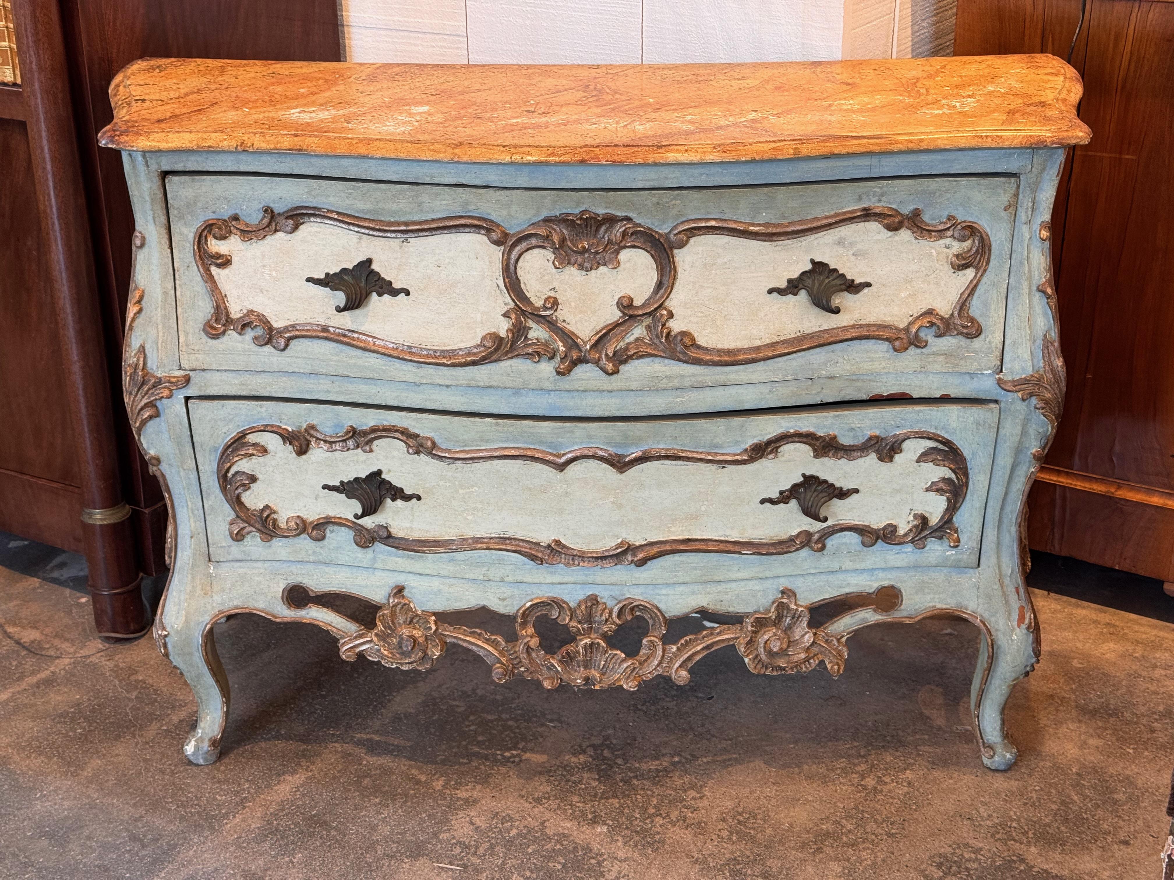 Italian 19th Century Venetian Painted Commode With Carved Detail For Sale