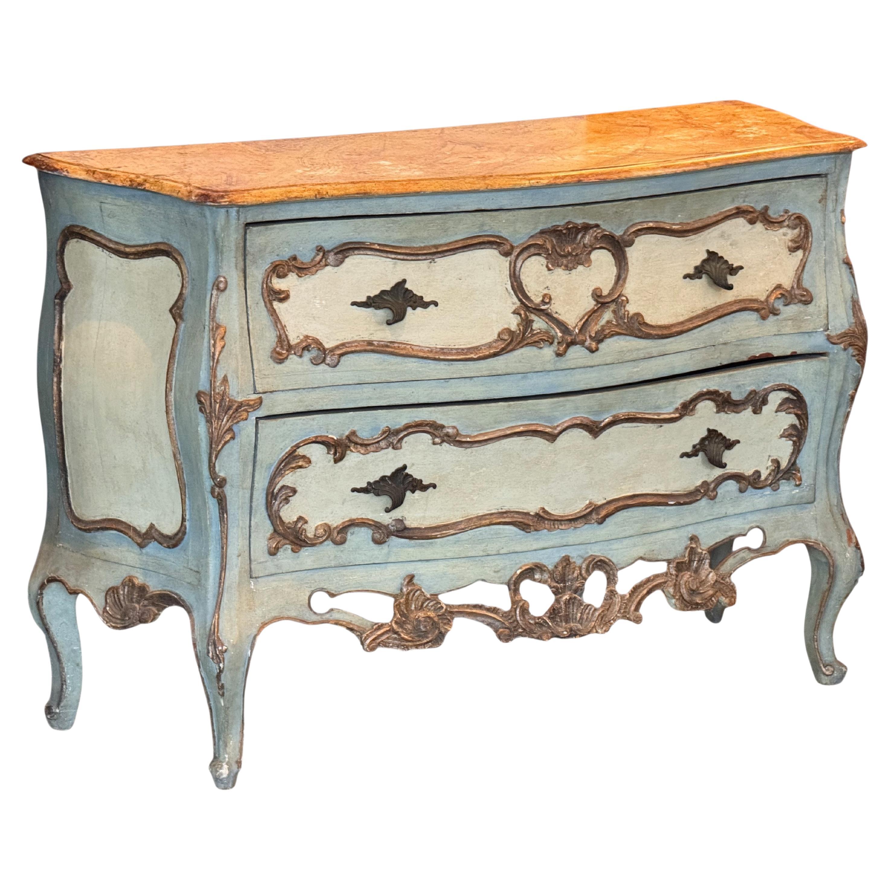 19th Century Venetian Painted Commode With Carved Detail