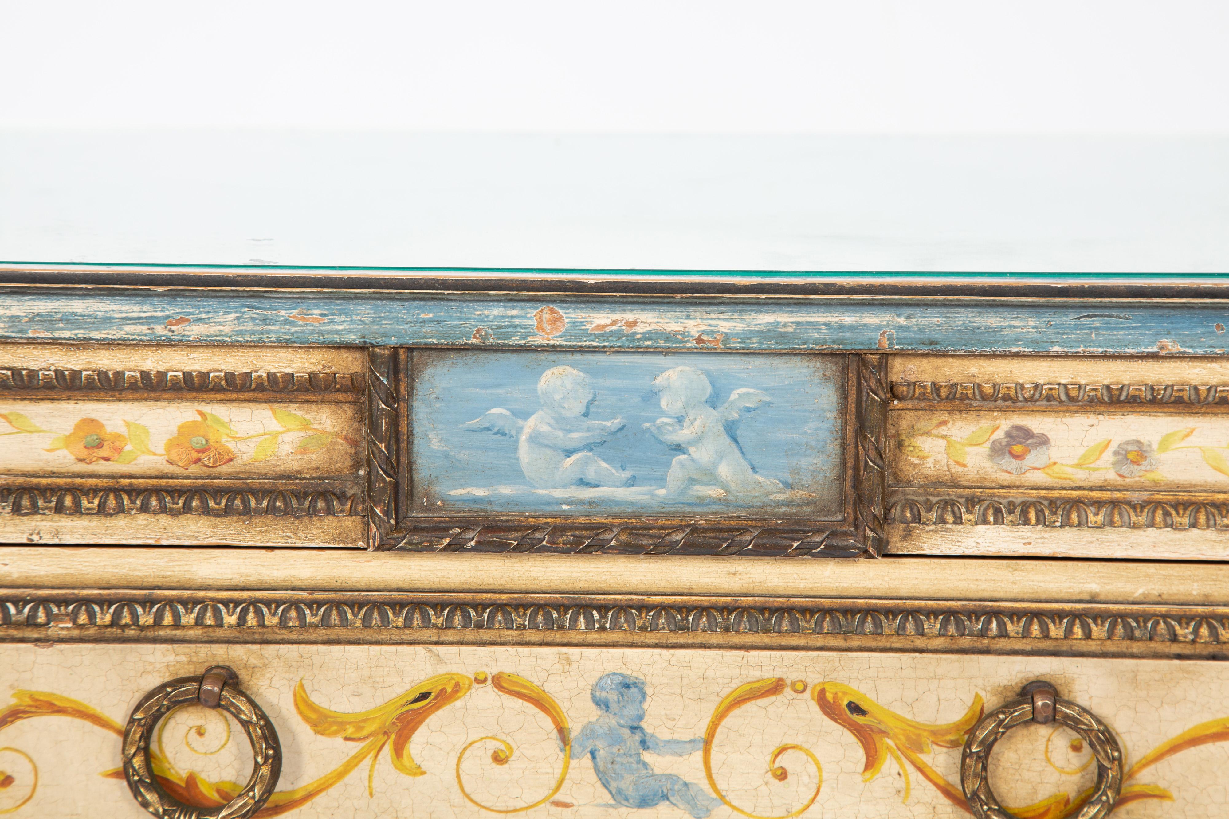 Italian 19th Century Venetian Painted Hall Chest with Mirrored Top For Sale