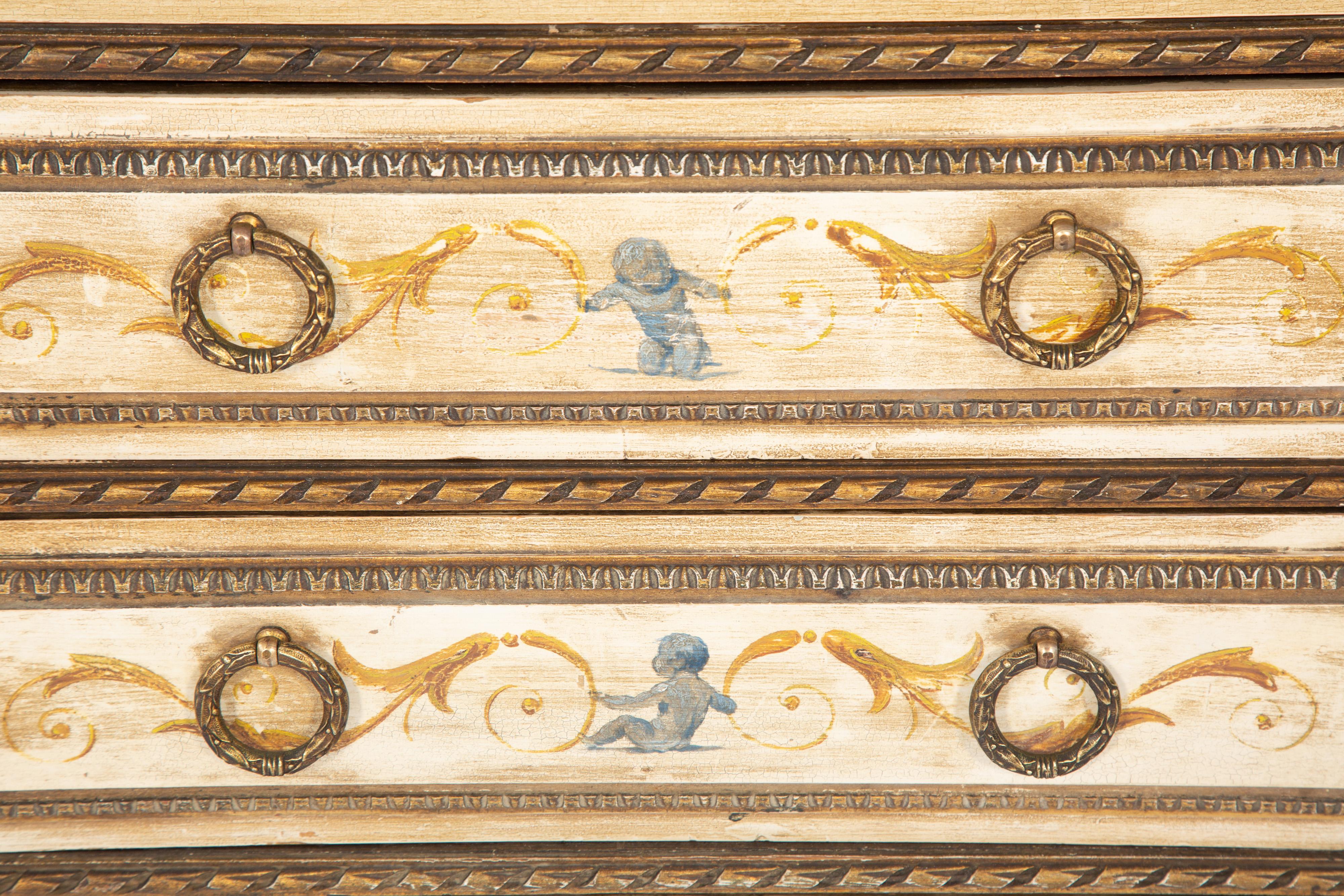Hand-Painted 19th Century Venetian Painted Hall Chest with Mirrored Top For Sale