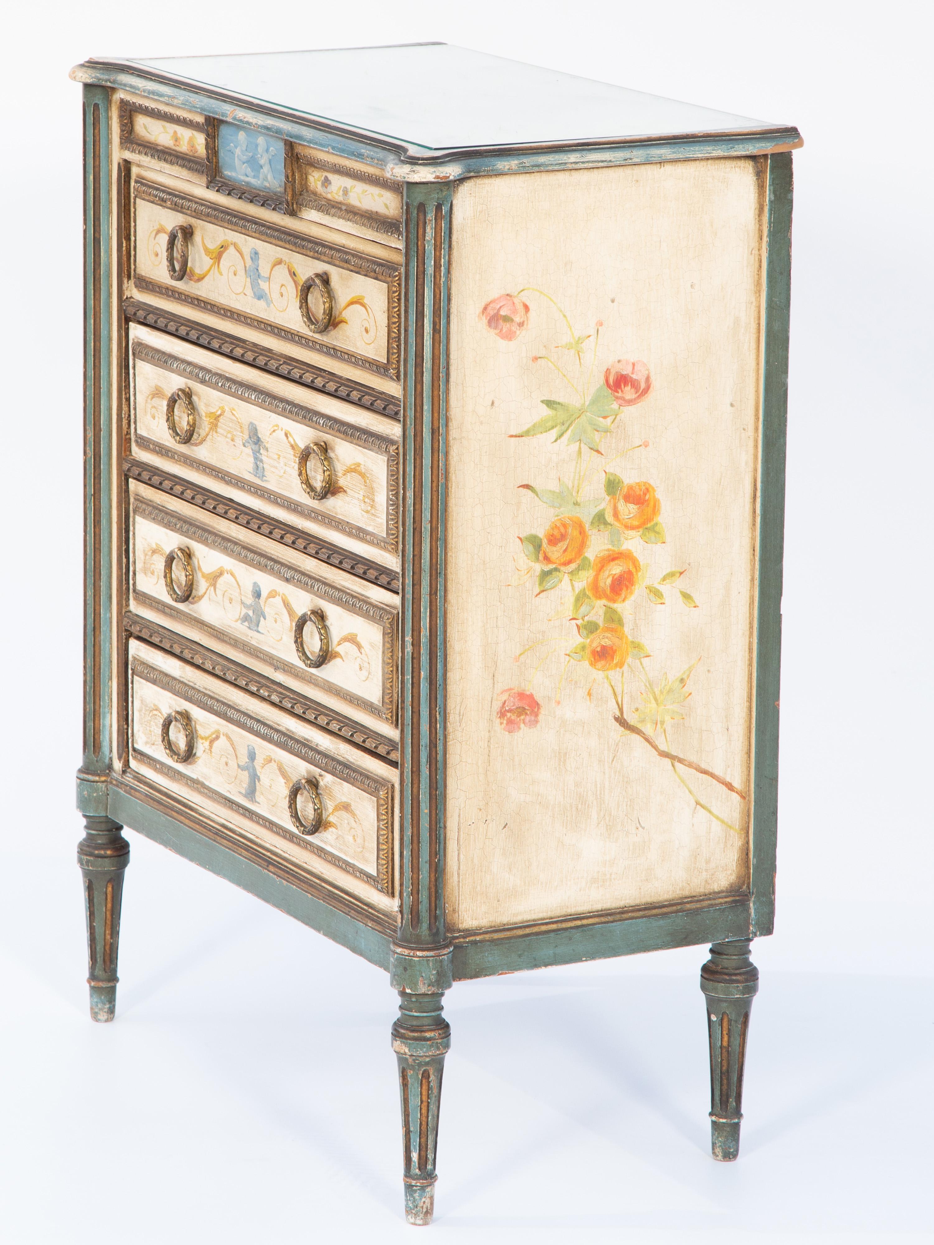 19th Century Venetian Painted Hall Chest with Mirrored Top In Good Condition For Sale In West Palm Beach, FL