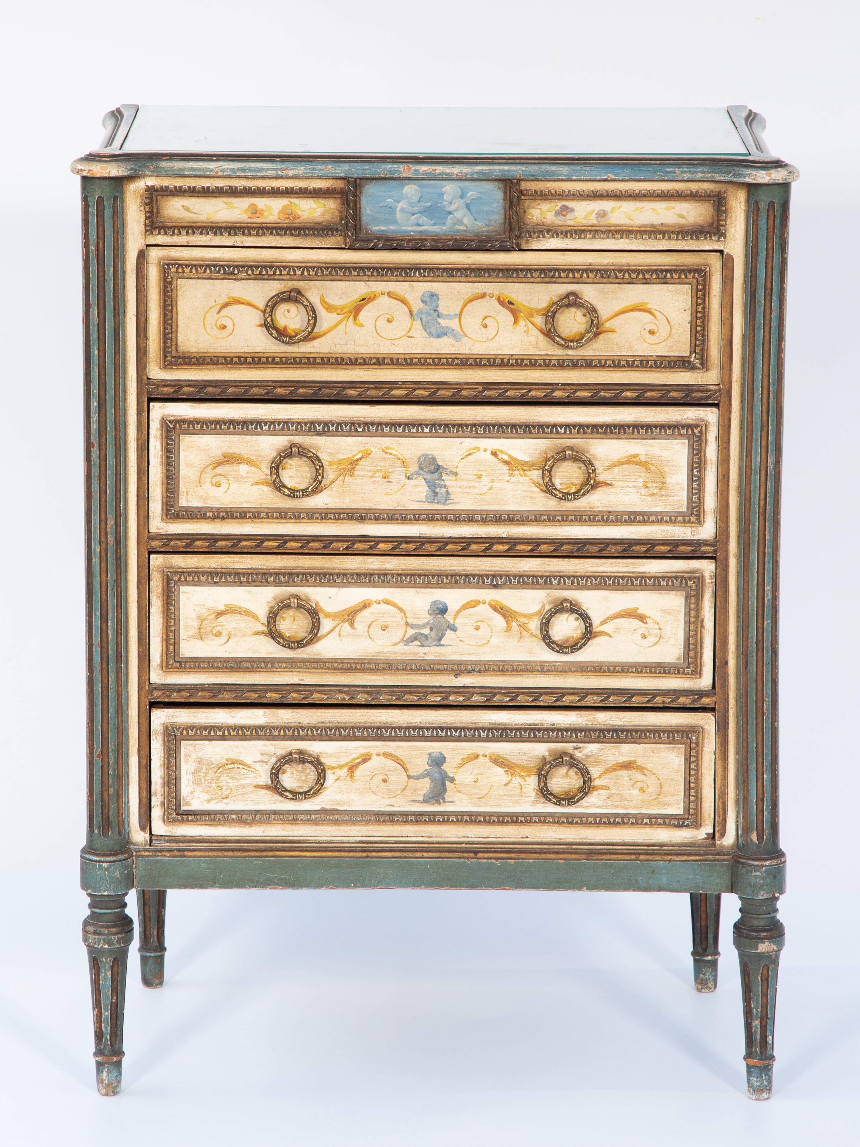19th Century Venetian Painted Hall Chest with Mirrored Top For Sale 1