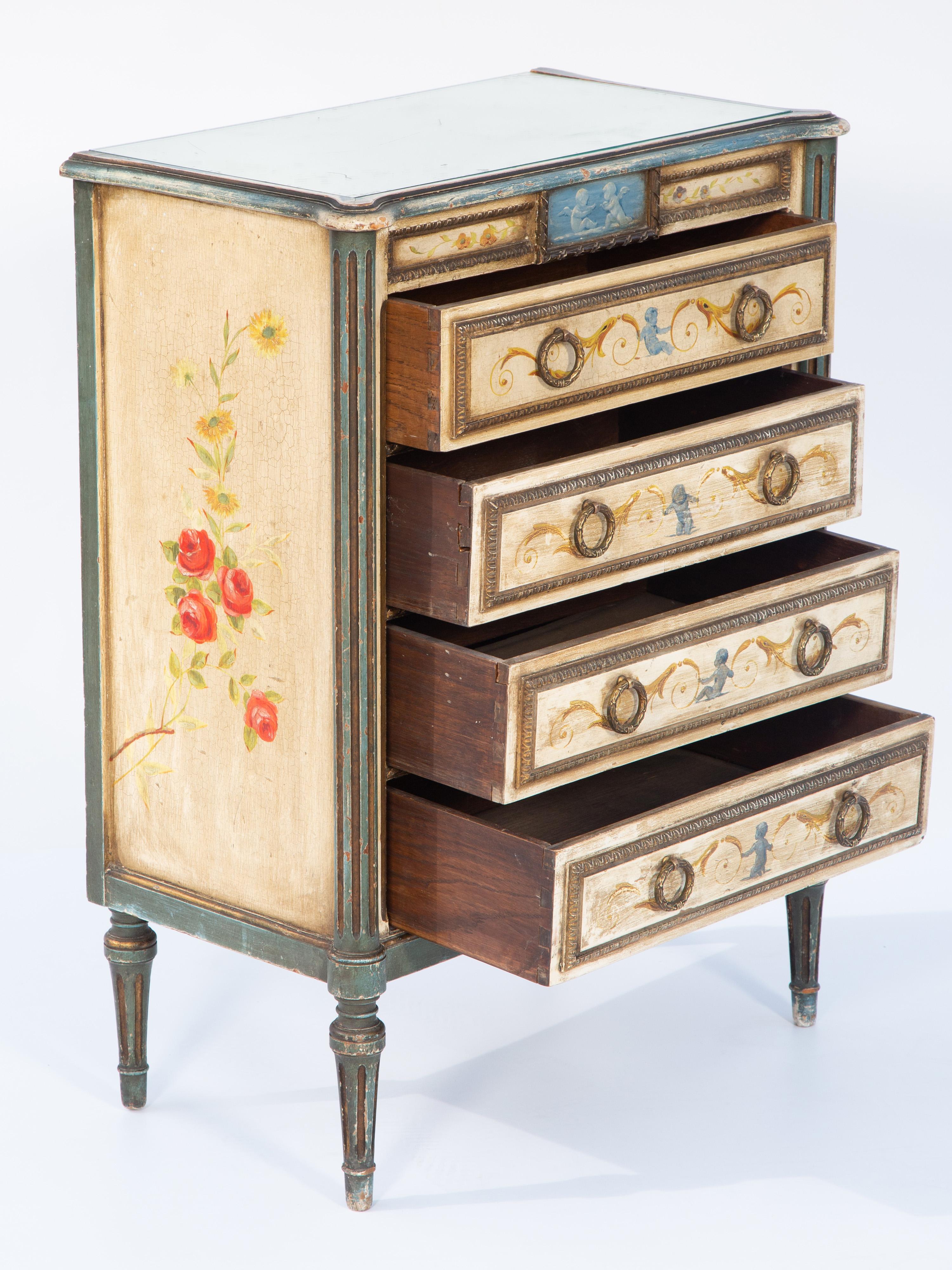 19th Century Venetian Painted Hall Chest with Mirrored Top For Sale 3