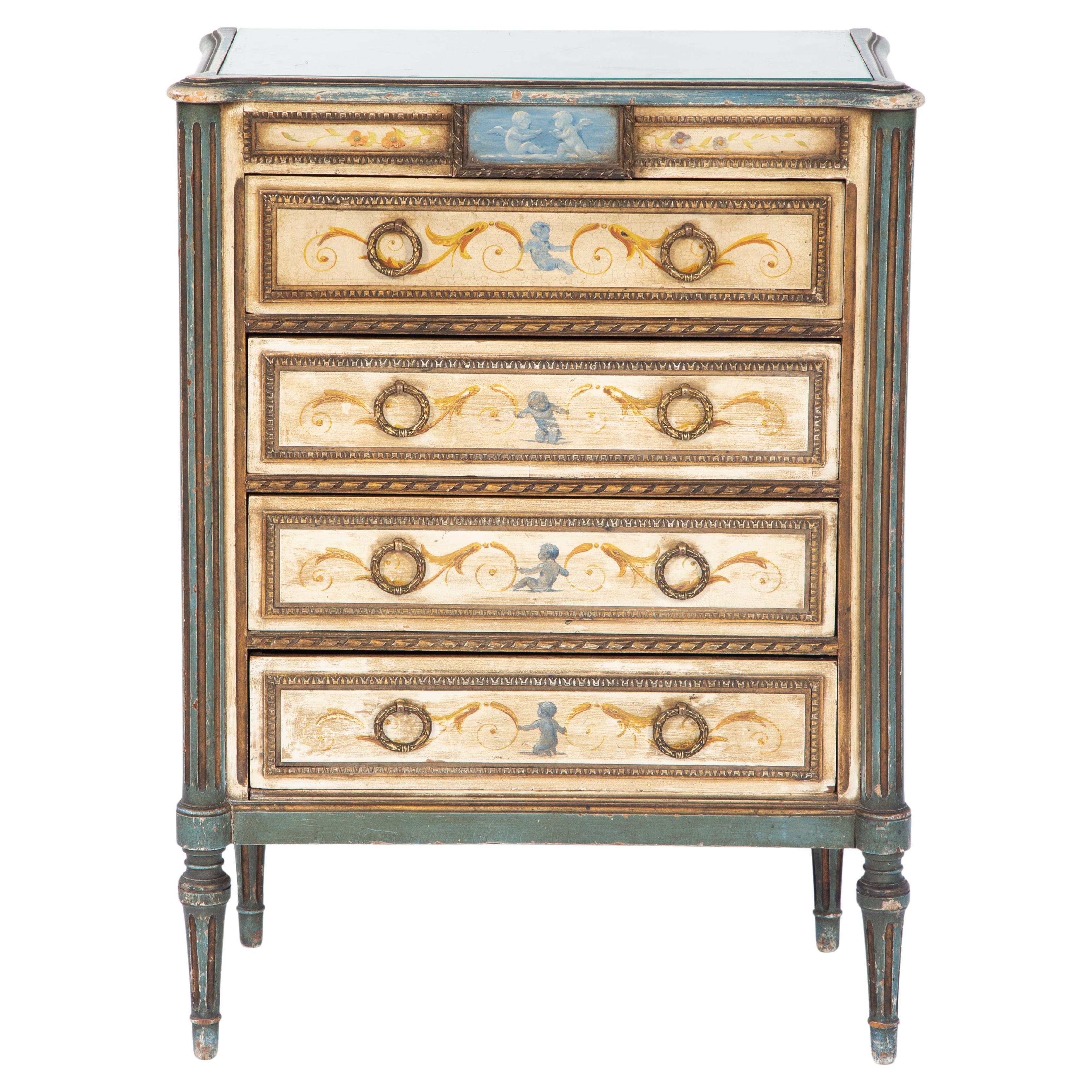 19th Century Venetian Painted Hall Chest with Mirrored Top For Sale