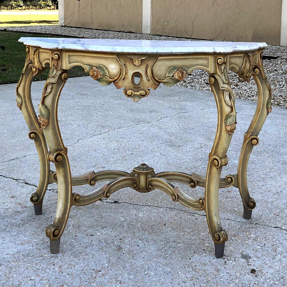 Hand-Crafted 19th Century Venetian Painted Marble-Top Console