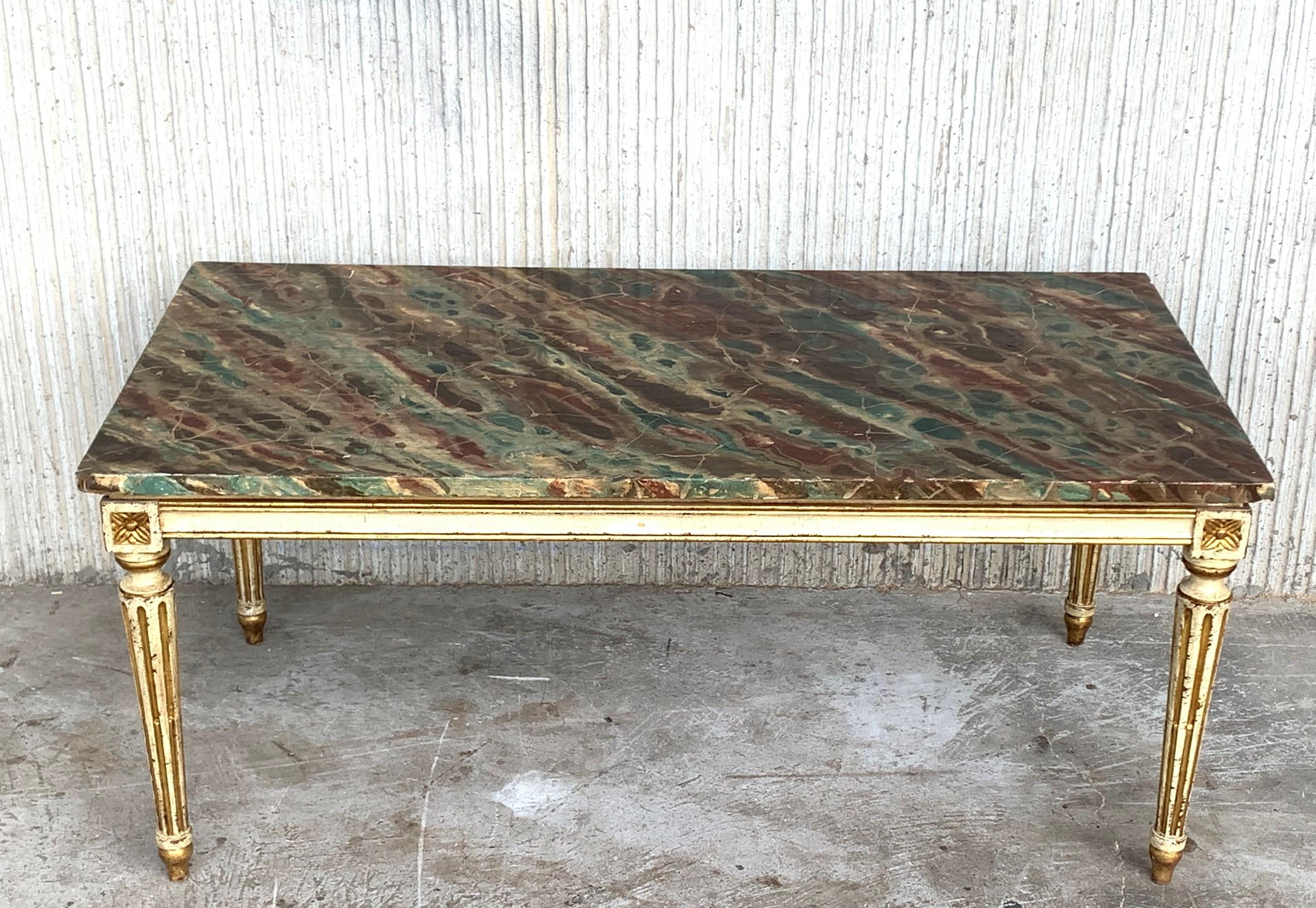 Neoclassical 19th Century Venetian Parcel-Gilt Coffee Table with Faux Marble Top For Sale