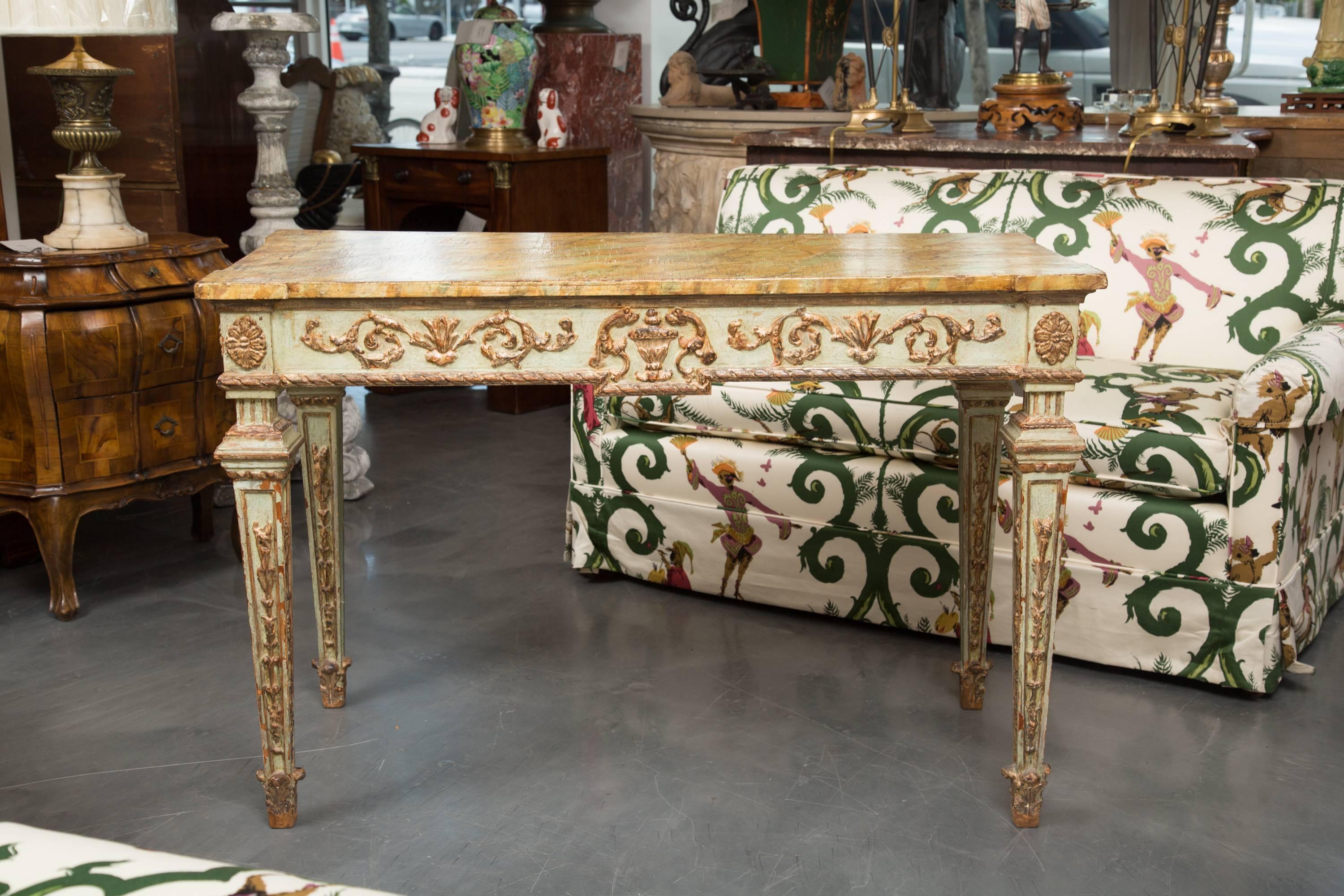 19th Century Venetian Parcel-Gilt Console with Faux Marble Top 3