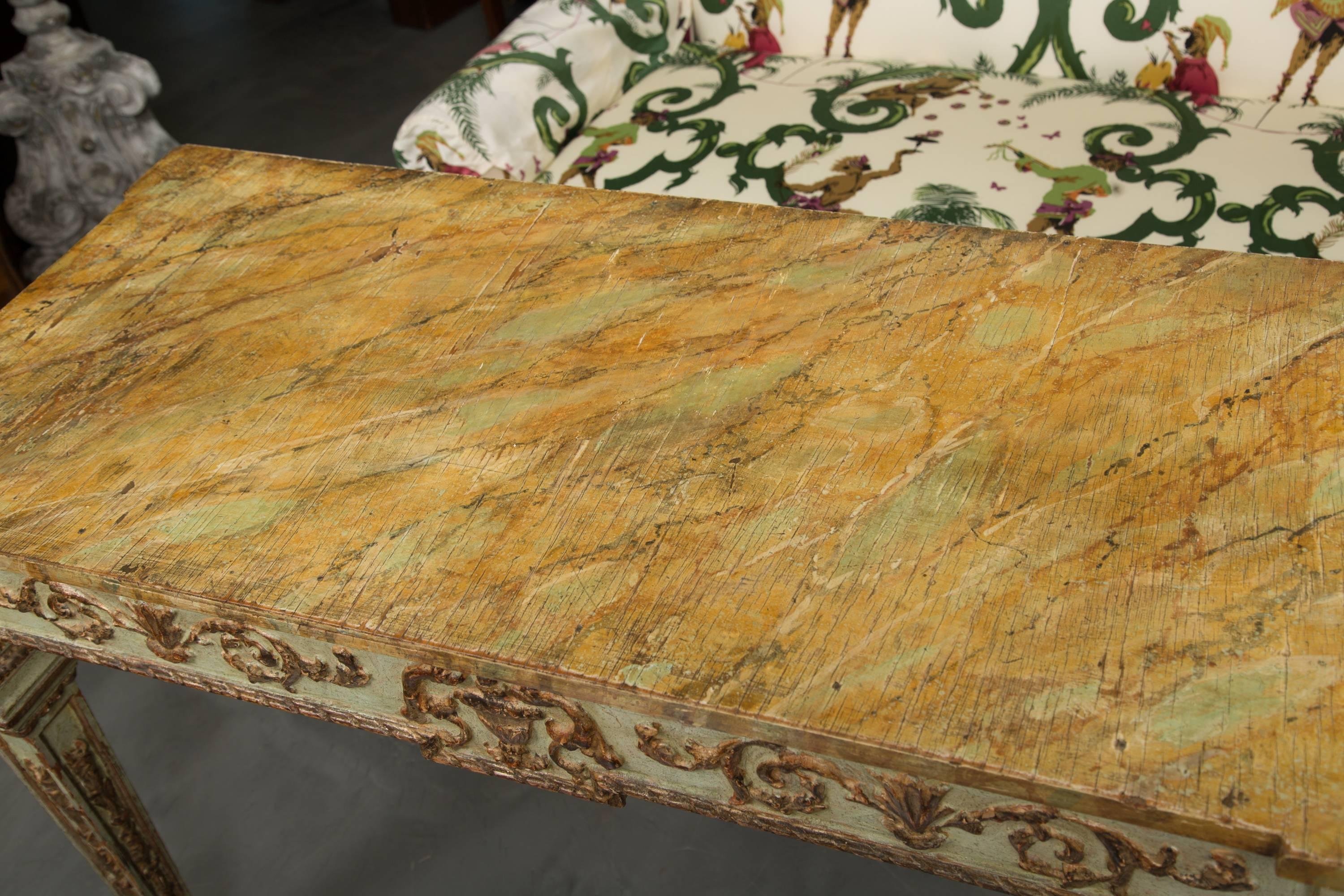 Hand-Painted 19th Century Venetian Parcel-Gilt Console with Faux Marble Top