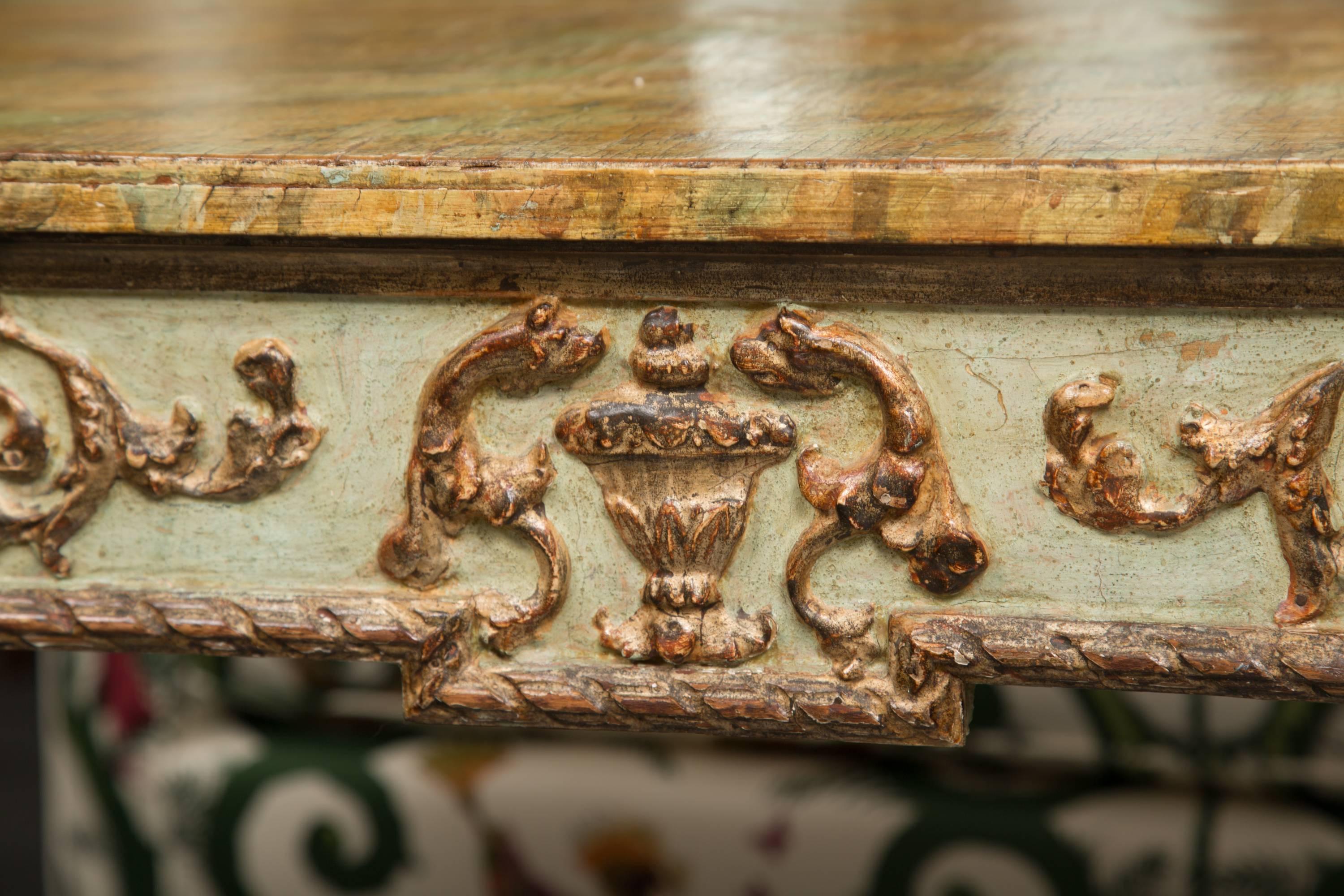 19th Century Venetian Parcel-Gilt Console with Faux Marble Top In Good Condition In WEST PALM BEACH, FL