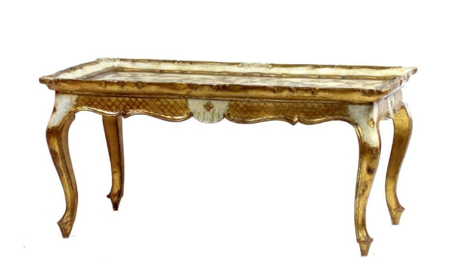 Rococo Table rococo vénitienne du 19ème siècle peinte à la main et en bois doré en vente