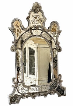 19th Century Venetian Rococo Parclose Mirror, Handcrafted Glass, Italy