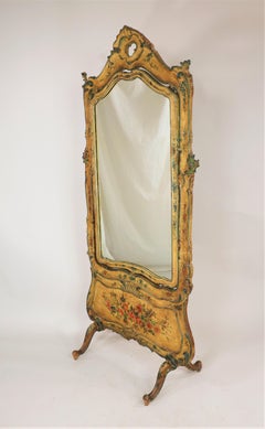 19th Century Venetian Rococo Style Painted Cheval Mirror