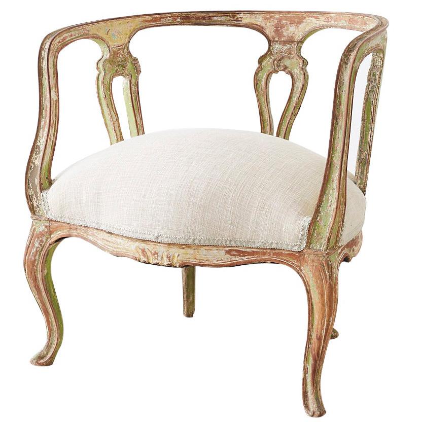 19th Century Venetian Rococo Style Round Salon Armchair