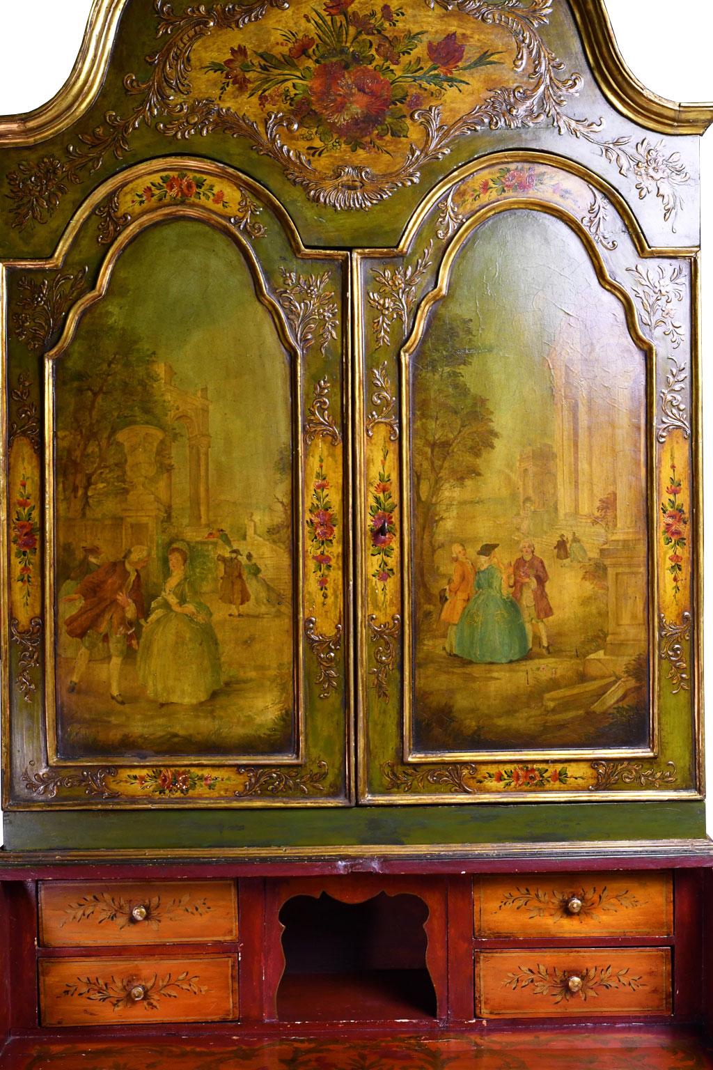 19th Century Venetian Secretary Bookcase with Painted Scenes and Floral Sprays For Sale 4