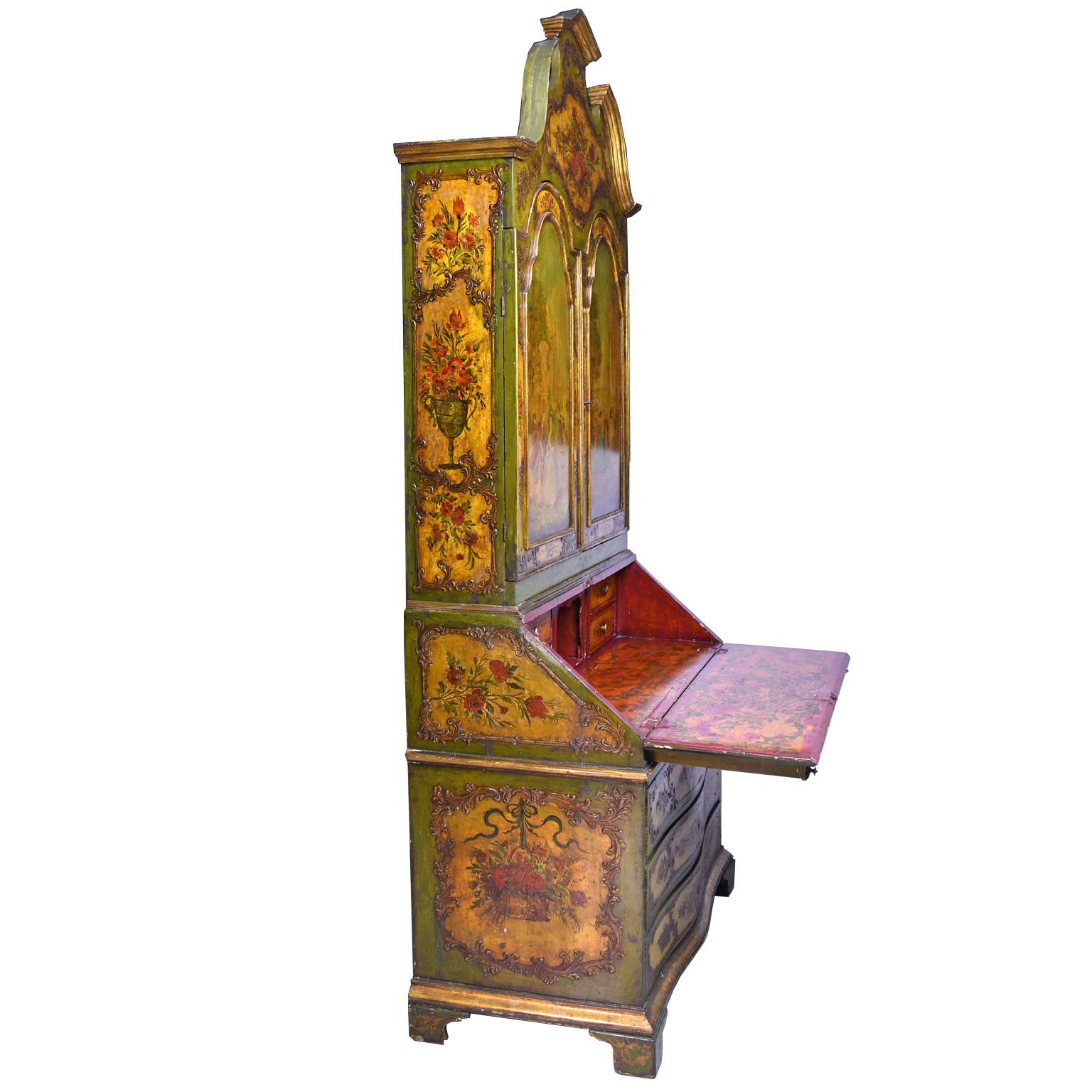 19th Century Venetian Secretary Bookcase with Painted Scenes and Floral Sprays For Sale 6