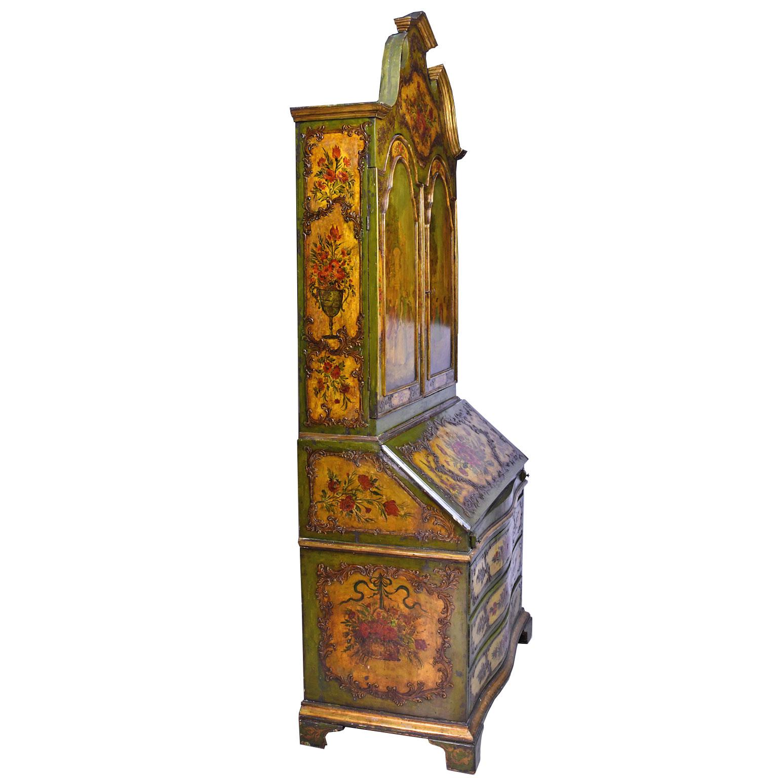 19th Century Venetian Secretary Bookcase with Painted Scenes and Floral Sprays For Sale 7