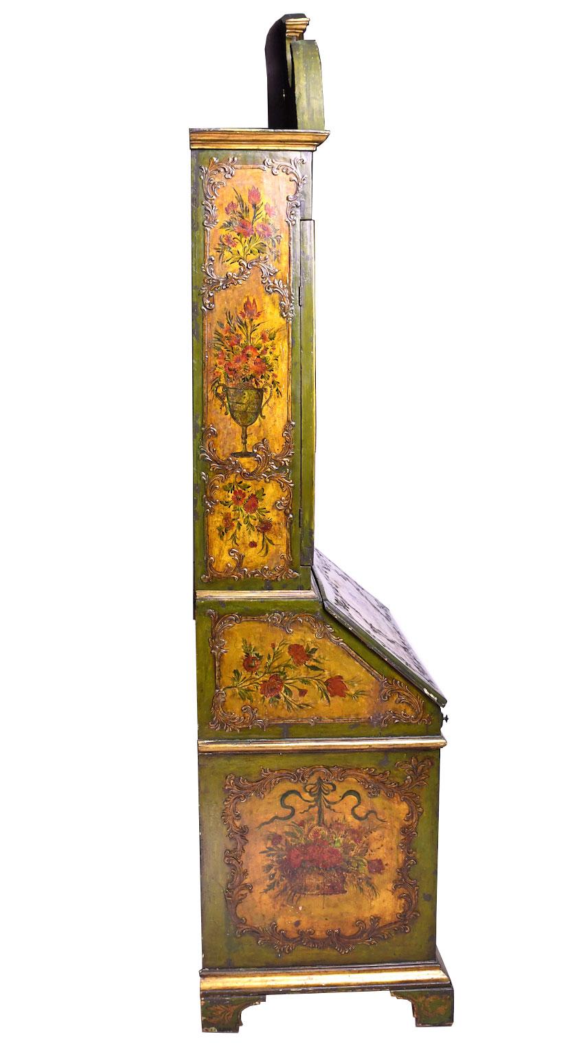19th Century Venetian Secretary Bookcase with Painted Scenes and Floral Sprays For Sale 8