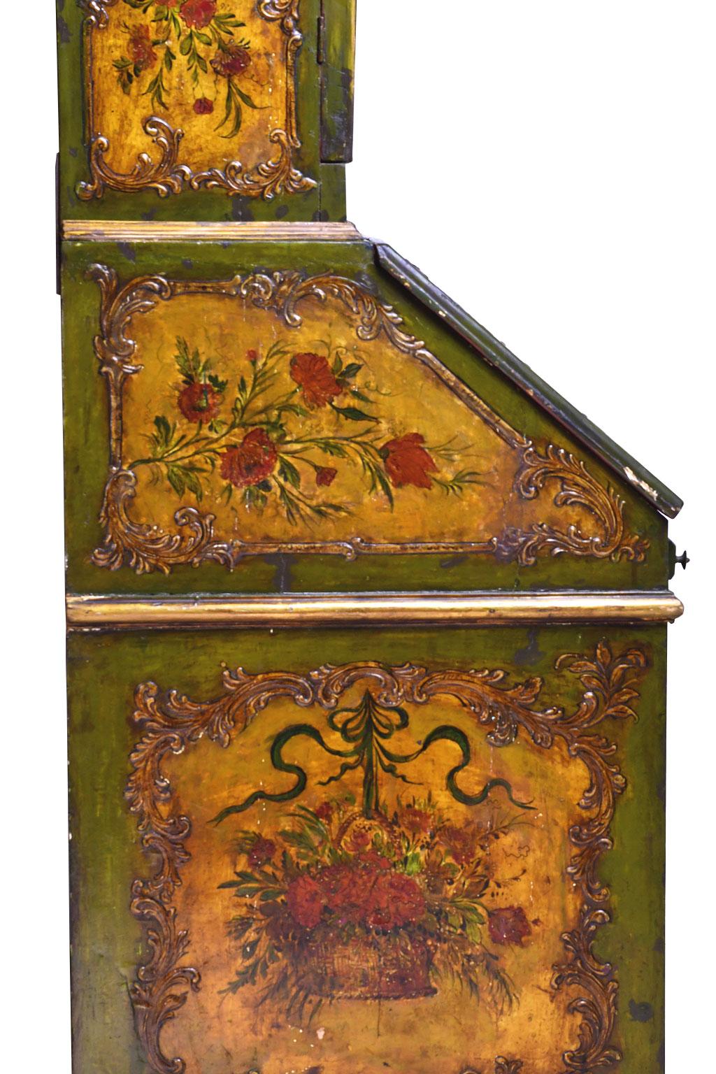 19th Century Venetian Secretary Bookcase with Painted Scenes and Floral Sprays 8