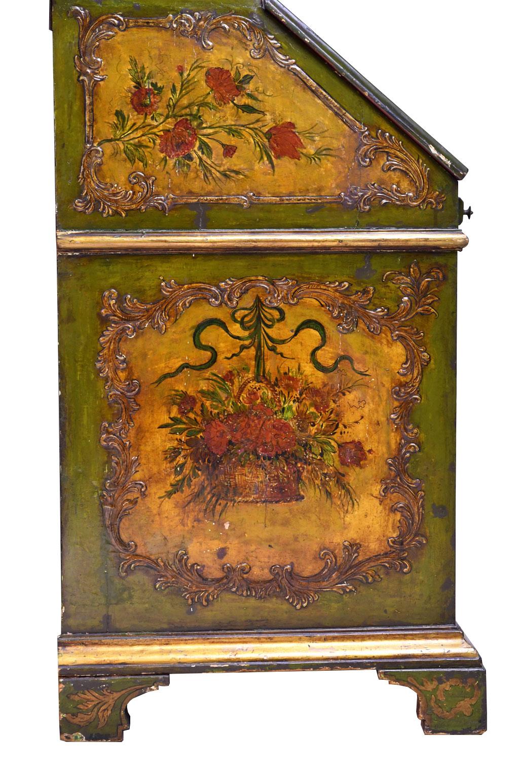 19th Century Venetian Secretary Bookcase with Painted Scenes and Floral Sprays For Sale 10