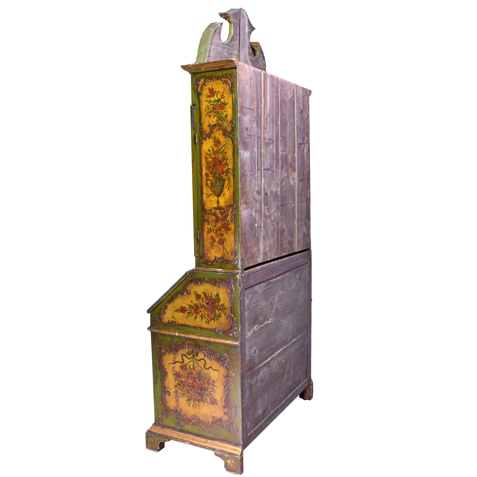 19th Century Venetian Secretary Bookcase with Painted Scenes and Floral Sprays For Sale 13