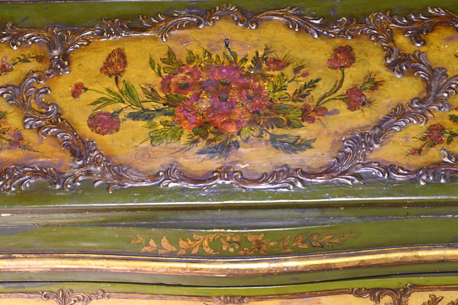Hand-Painted 19th Century Venetian Secretary Bookcase with Painted Scenes and Floral Sprays For Sale