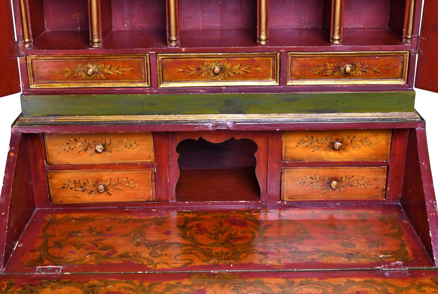 19th Century Venetian Secretary Bookcase with Painted Scenes and Floral Sprays For Sale 2