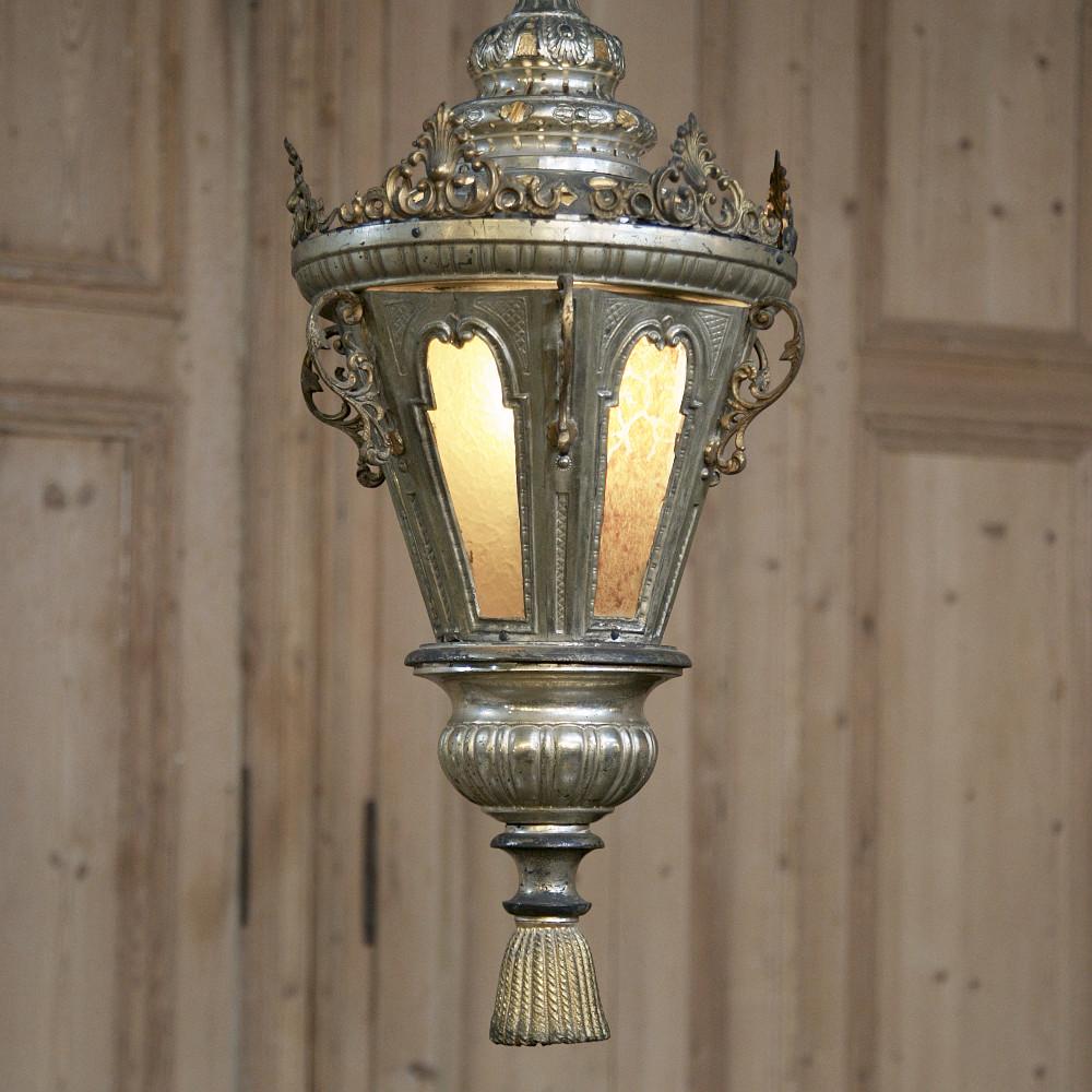 19th Century Venetian Silvered Brass Lantern Chandelier In Good Condition For Sale In Dallas, TX