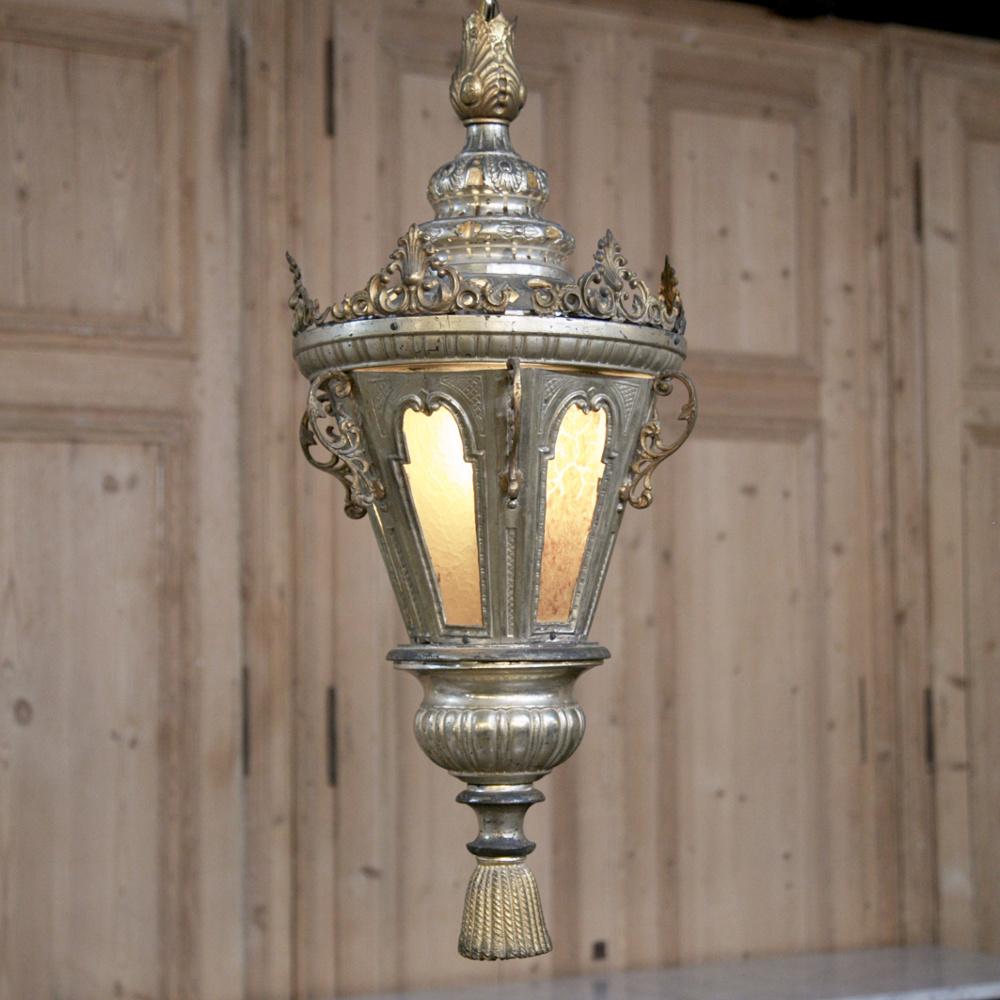 19th Century Venetian Silvered Brass Lantern Chandelier For Sale 1