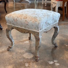 19th Century Venetian Silvergilt Stool With Floral Upholstery