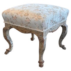 19th Century Venetian Silvergilt Stool With Floral Upholstery
