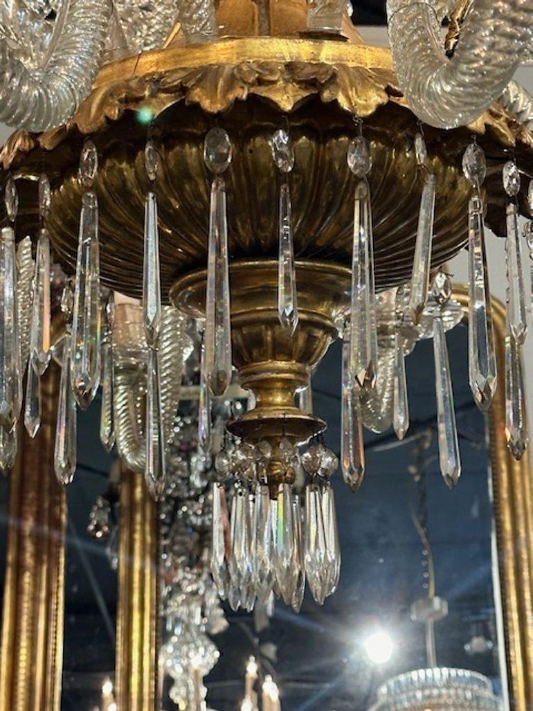 Lampadario veneziano del XIX secolo con bracci in vetro e legno dorato in vendita 1