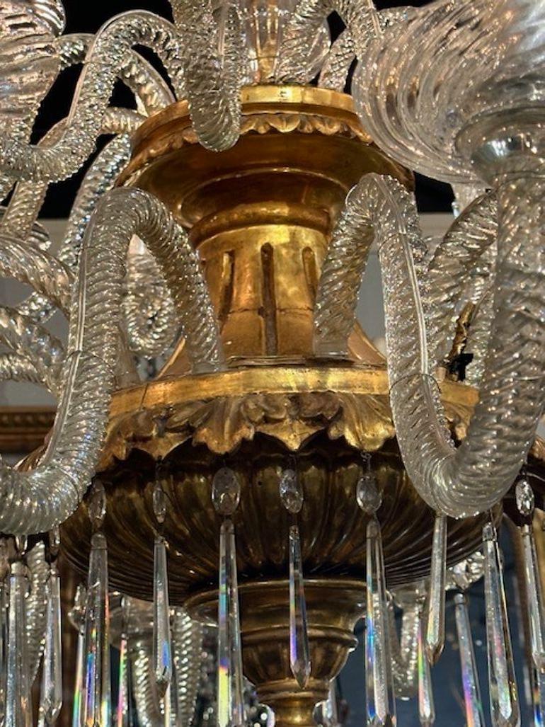 Lampadario veneziano del XIX secolo con bracci in vetro e legno dorato in vendita 2