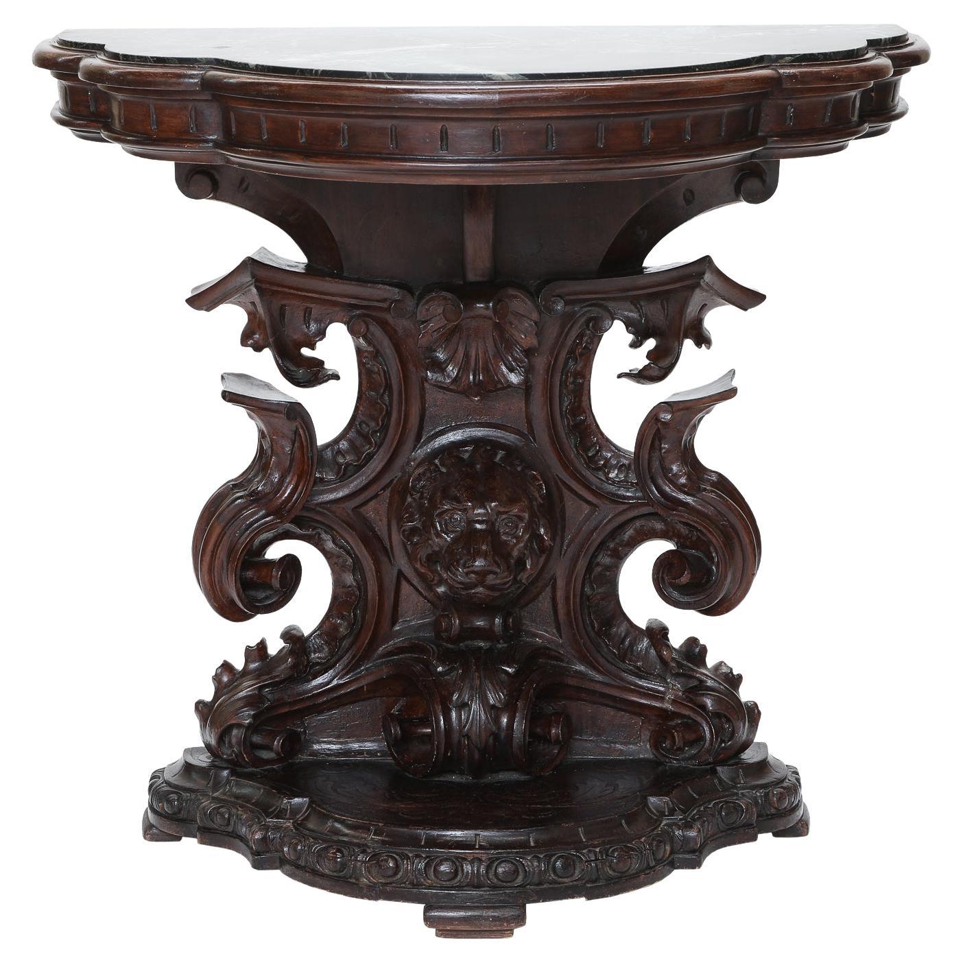 19th Century Venetian Walnut Console Table with Inset Vert Tinos Marble Top For Sale