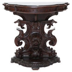 19th Century Venetian Walnut Console Table with Inset Vert Tinos Marble Top