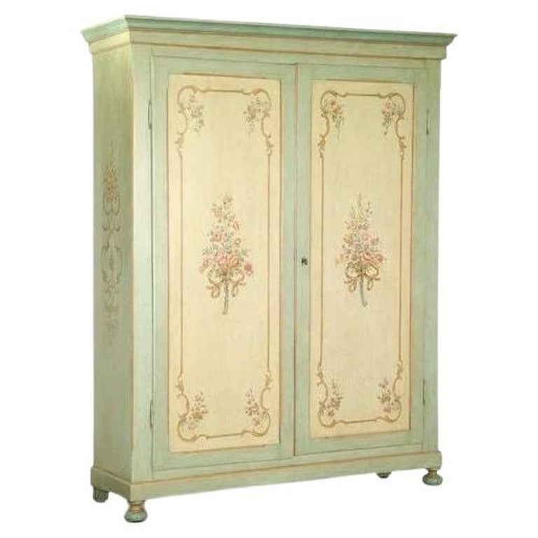 19th Century, Venezia Hand-Painted Blue Fiore Pine Armoire For Sale at ...