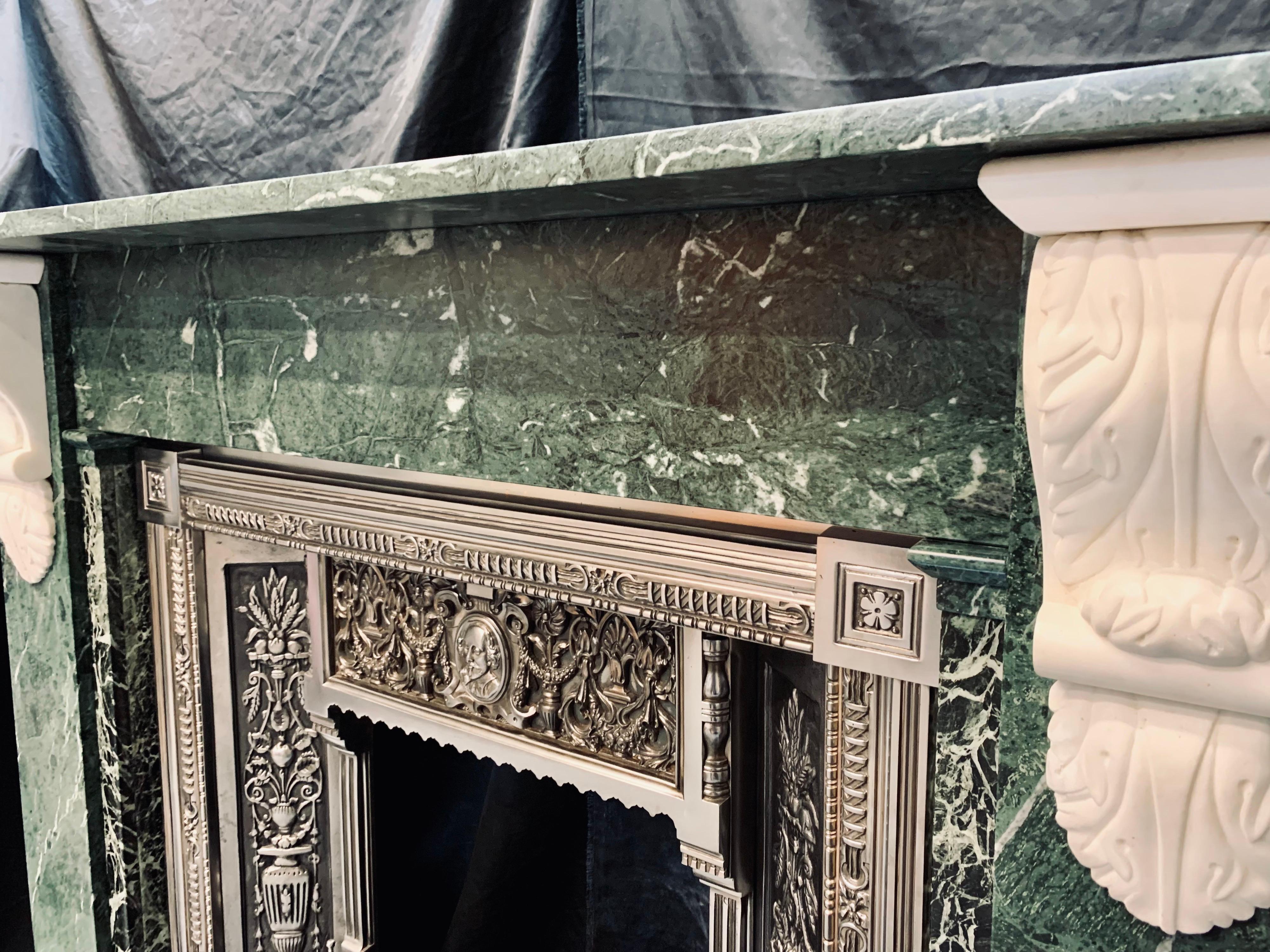 19th Century Verde Antico Marble Corbeled Fireplace Surround For Sale 2