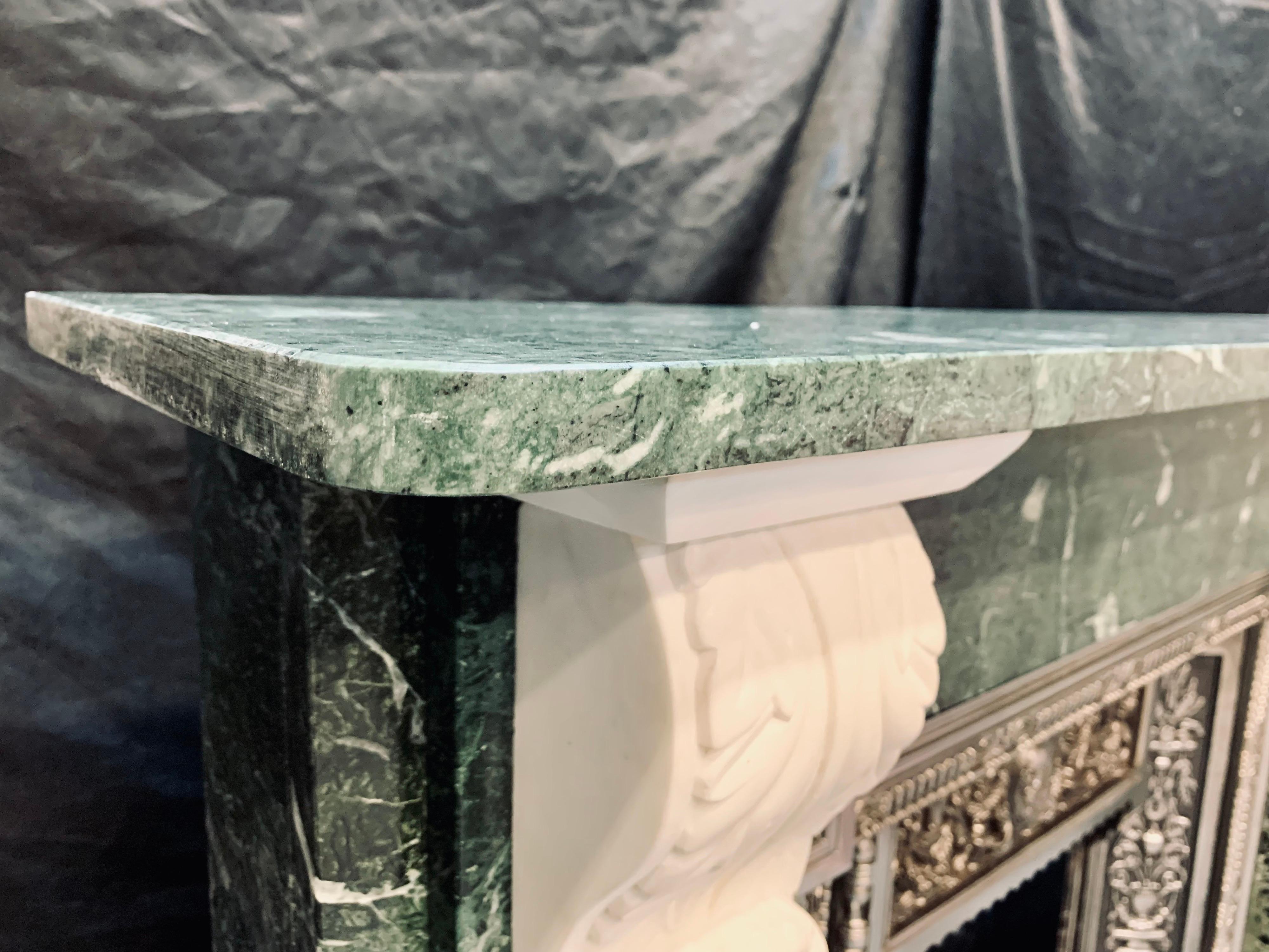 19th Century Verde Antico Marble Corbeled Fireplace Surround For Sale 3