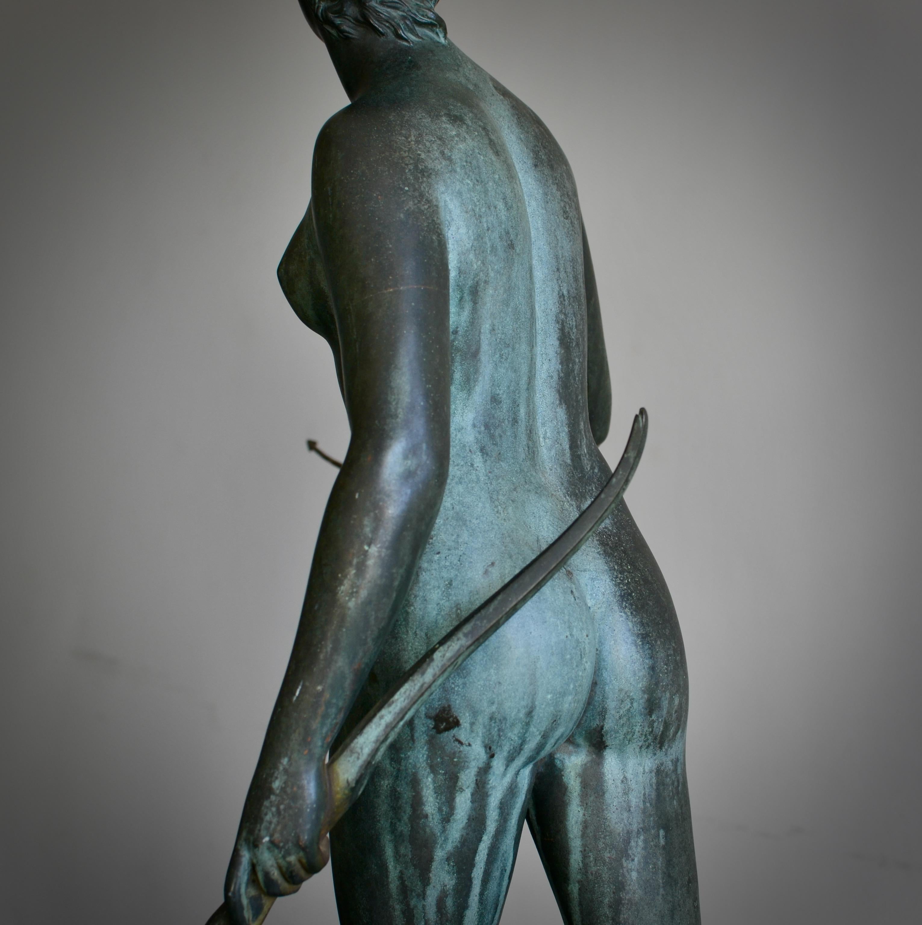 19th Century Verdigris Bronze Sculpture of Diana the Huntress After Houdon 5