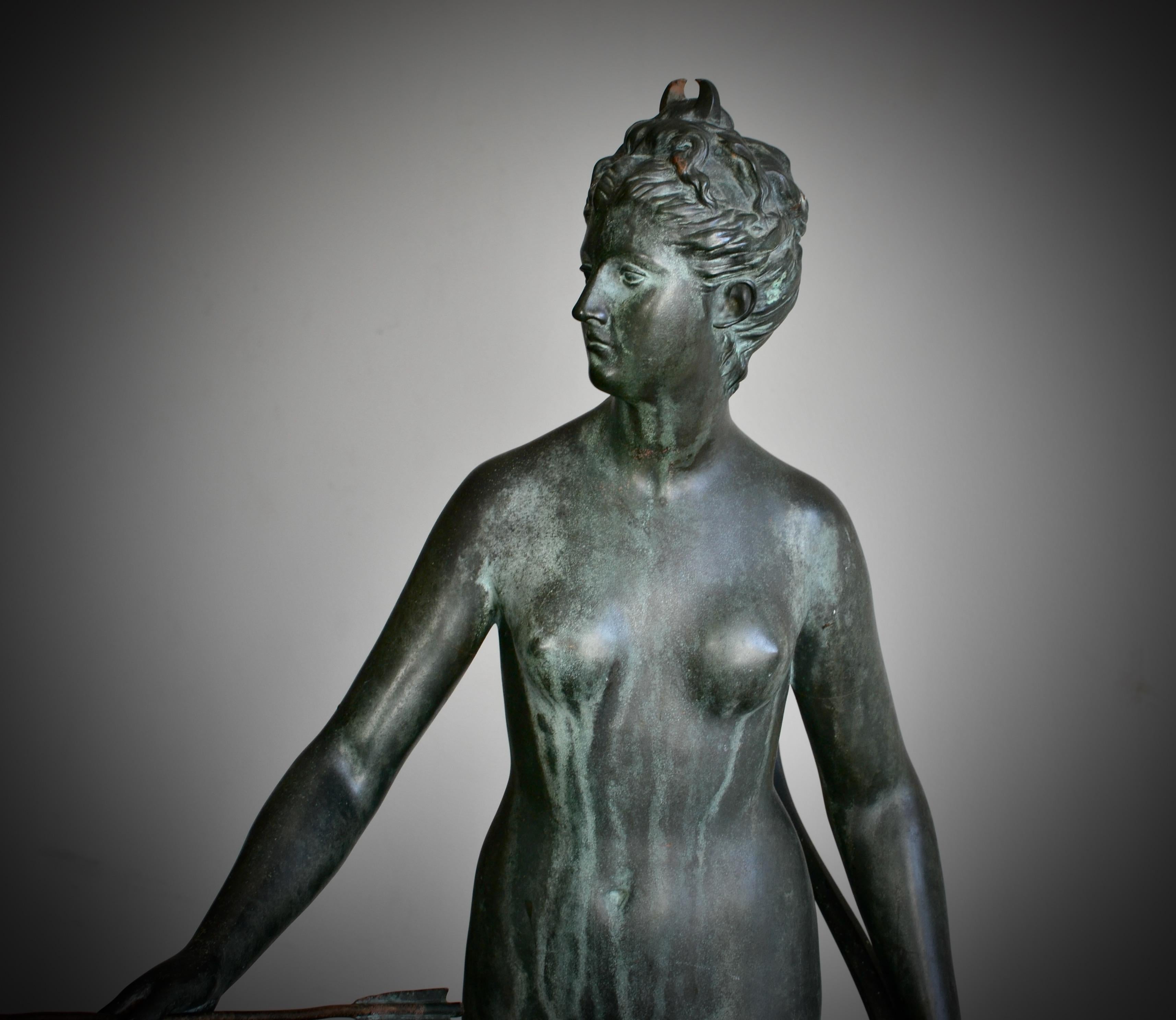 19th Century Verdigris Bronze Sculpture of Diana the Huntress After Houdon 6